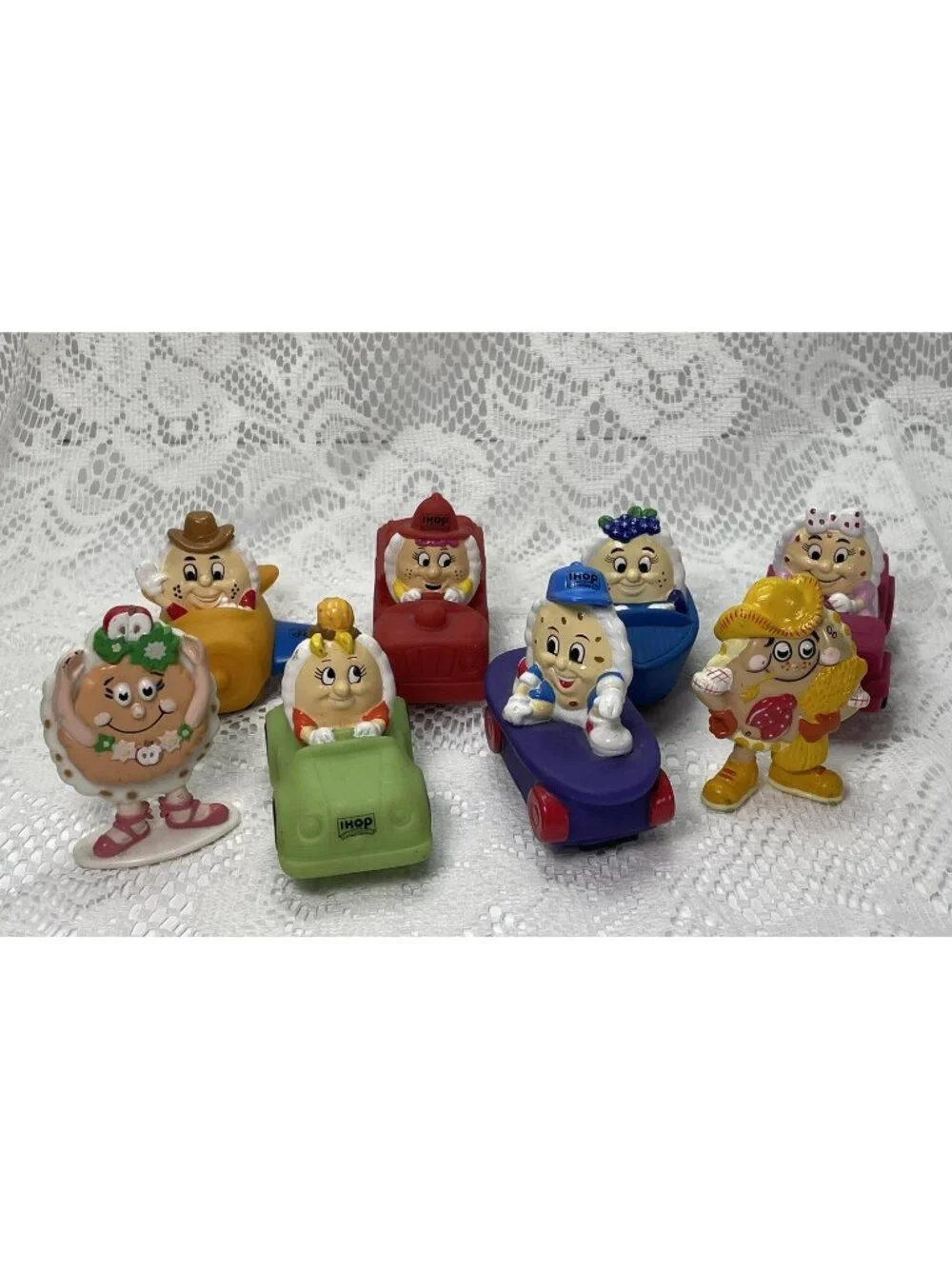 Vintage Lot Of 8 IHOP Restaurant PVC Toy Figures Driving Cars from 1996